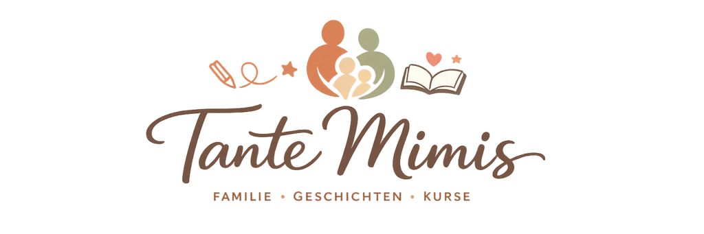 Logo von Tante Mimis mit Symbolen für Familie, Fotografie, Geschichten und kreative Projekte.