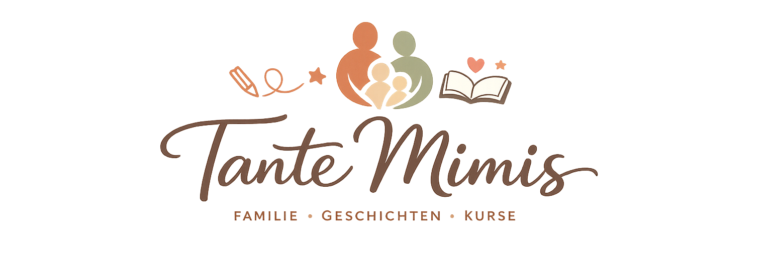 Logo von Tante Mimis mit Symbolen für Familie, Fotografie, Geschichten und kreative Projekte.